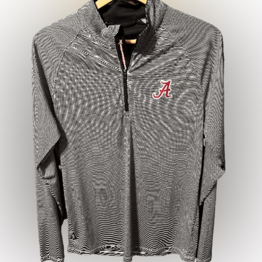 Alabama Crimson Tide Men's Black & White Striped Quarter-Zip Pullover